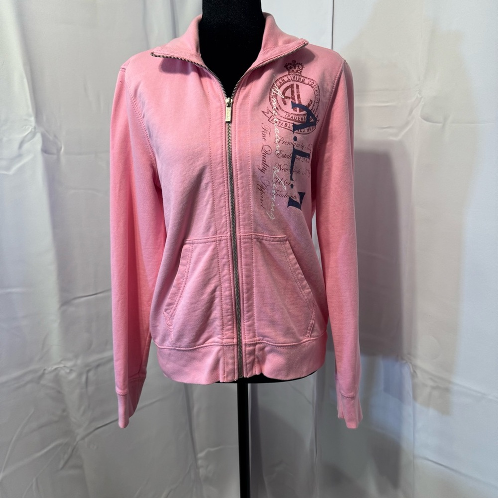 Vtg Y2K American Living Pink Track Jacket Hoodie | M | 100% Cotton Crest